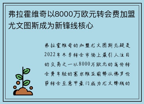 弗拉霍维奇以8000万欧元转会费加盟尤文图斯成为新锋线核心